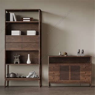 美式复古实木博古架客厅书房展示柜储物收纳柜多功能置物架可定制