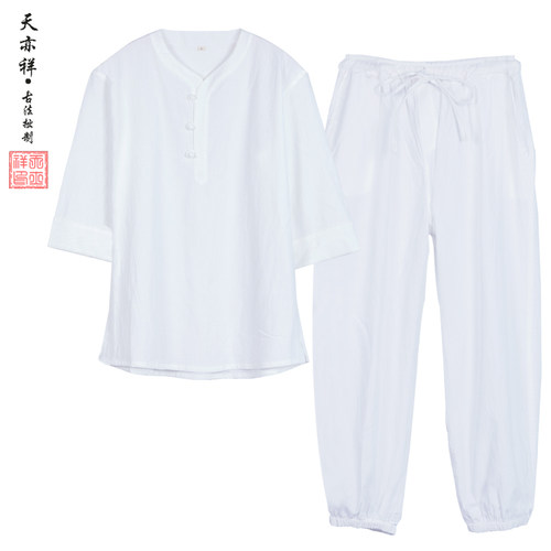 棉麻五分古风男式佛系禅意居士服