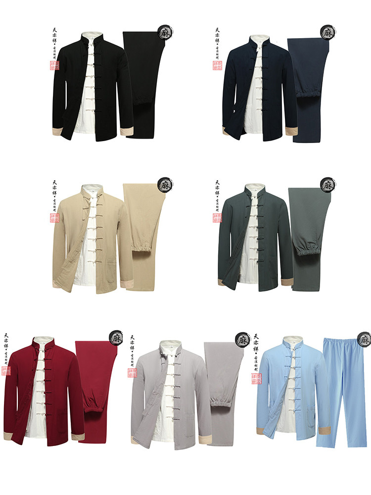 COTTON AND LINEN RETRO BUCKLE STAND-UP COLLAR TUNIC MIDDLE-AGED AND ELDERLY TANG TAI CHI SUIT UNI NEW CHINESE LAY SUIT ZEN