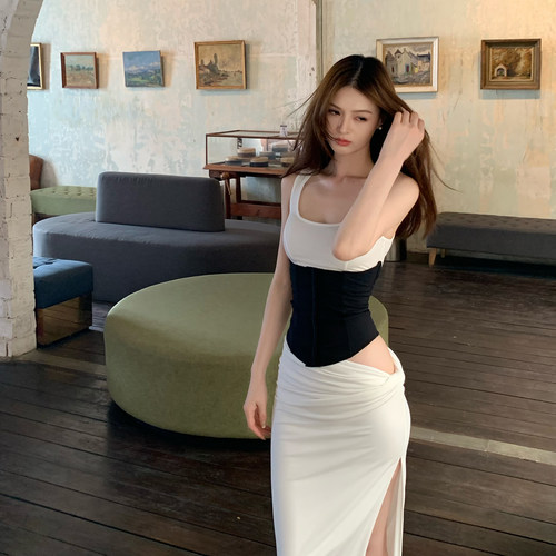 Lienni春夏黑白撞色连衣裙上衣
