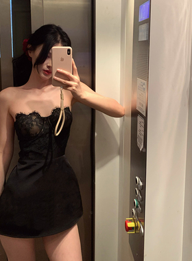 Lienni2025夏季新款气质高腰显瘦无袖性感拼接蕾丝抹胸连衣裙女