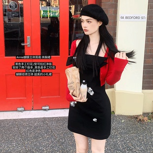 蝴蝶立体剪裁抹胸内搭连衣裙女 高腰显瘦气质无袖 Lienni秋季 新款