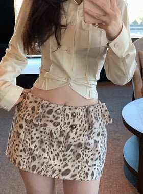 中低腰显瘦辣妹豹纹腰带裤裙女