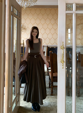 Lienni2025秋冬新款时髦百搭修身吊带上衣女多片拼接半身裙套装