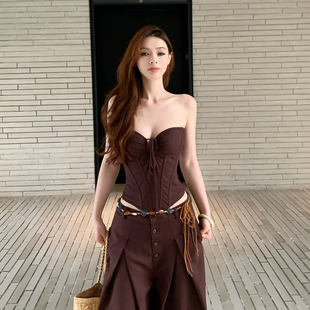 两件套装 显瘦鱼骨抹胸上衣女直筒阔腿裤 修身 Lienni2026春夏新款