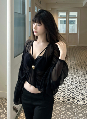 Lienni2025夏季新款长袖百搭人丝上衣低腰显瘦直筒西装长裤套装