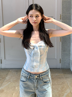 Lienni2025新款无袖蝴蝶结收腰显瘦百搭吊带冰河世纪上衣/长裙女