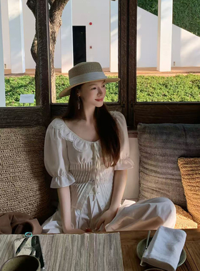 Lienni2026新款花瓣领塔克收腰百搭衬衫女高腰宽松显瘦长裤套装