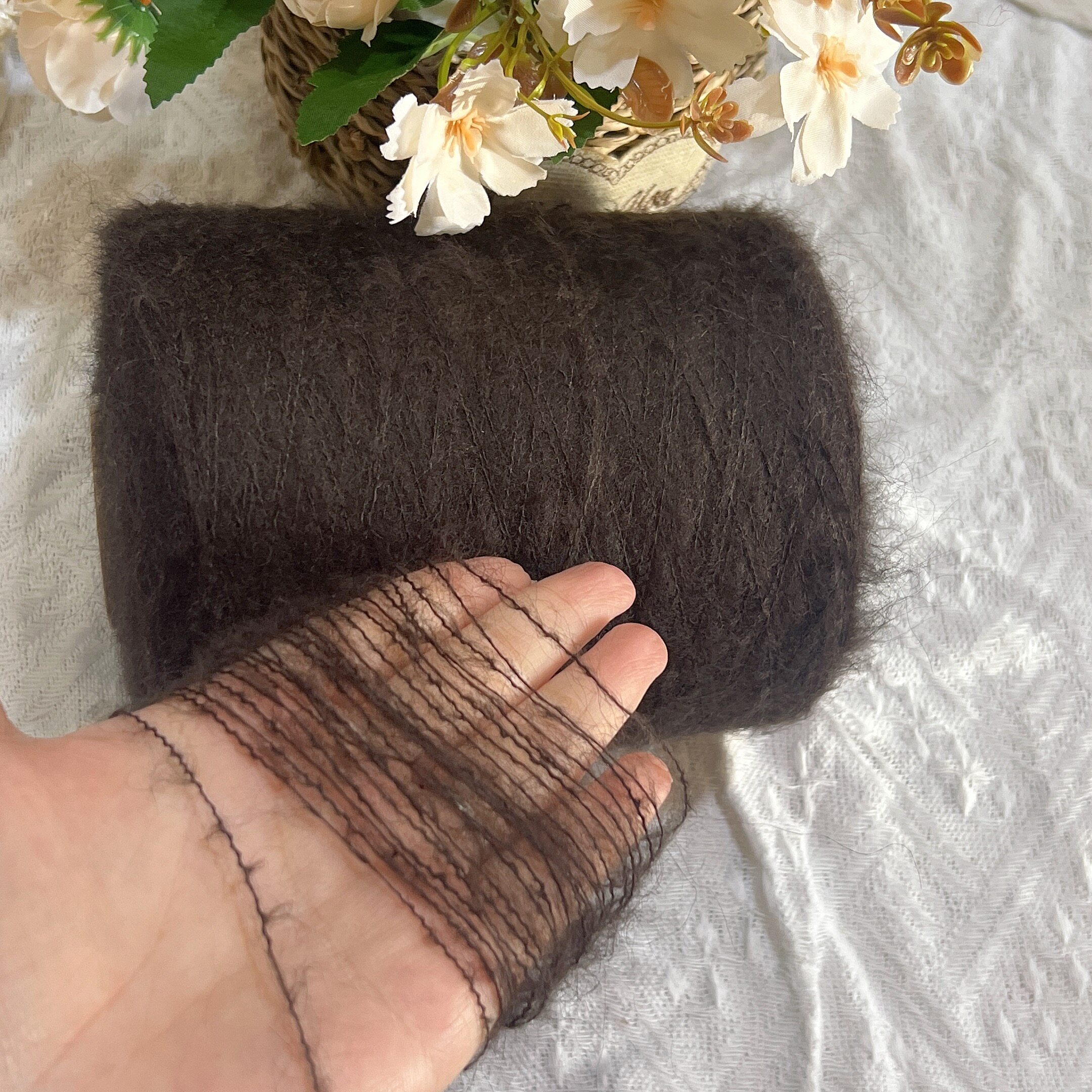 500g碳咖啡色13支马海毛毛线80%羊毛柔软不扎毛衣围巾手工编织DIY