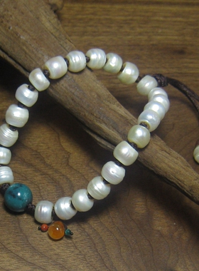 清代老珍珠手串老绿松石