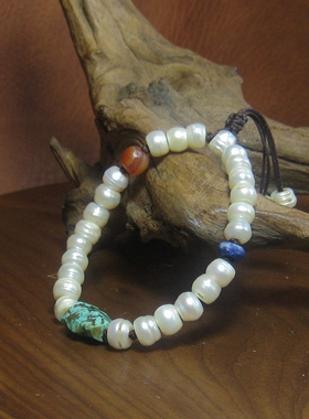 老珍珠松石玛瑙青金石多宝手串