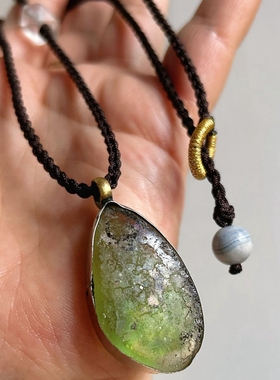 古罗马老琉璃吊坠西亚古珠项链