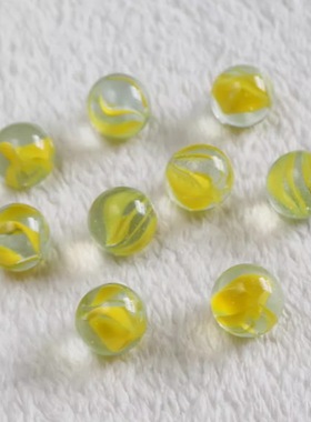新款16mm黄色花心玻璃球弹珠 儿童玩具玻璃珠闪光夹弹20颗