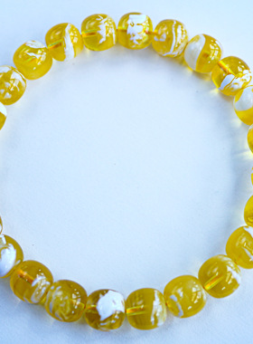 9mm俄料漆瓷金白老型珠手串 精工 黄白分明  重：10.67克