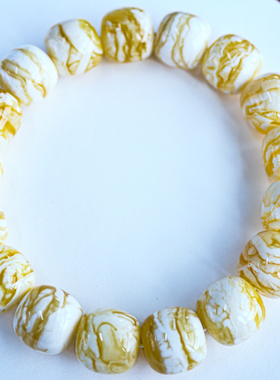 同料14mm俄料橘底漆瓷白顺纹虎皮花蜡老型手串橘白相间重28.92克