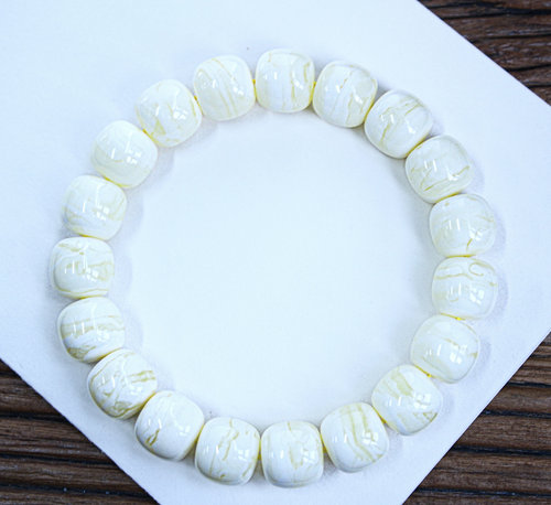 同料老型手串 12mm俄料瓷白花蜡顺纹虎皮老型手串  重：20.25克