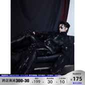 CulturE小众金属铆钉设计感牛仔外套套装 重磅手绘做旧微喇牛仔裤