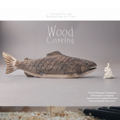 外贸出口木雕 动物模型大鲤鱼鳟鱼钓鱼佬 手工雕刻实木摆件收藏