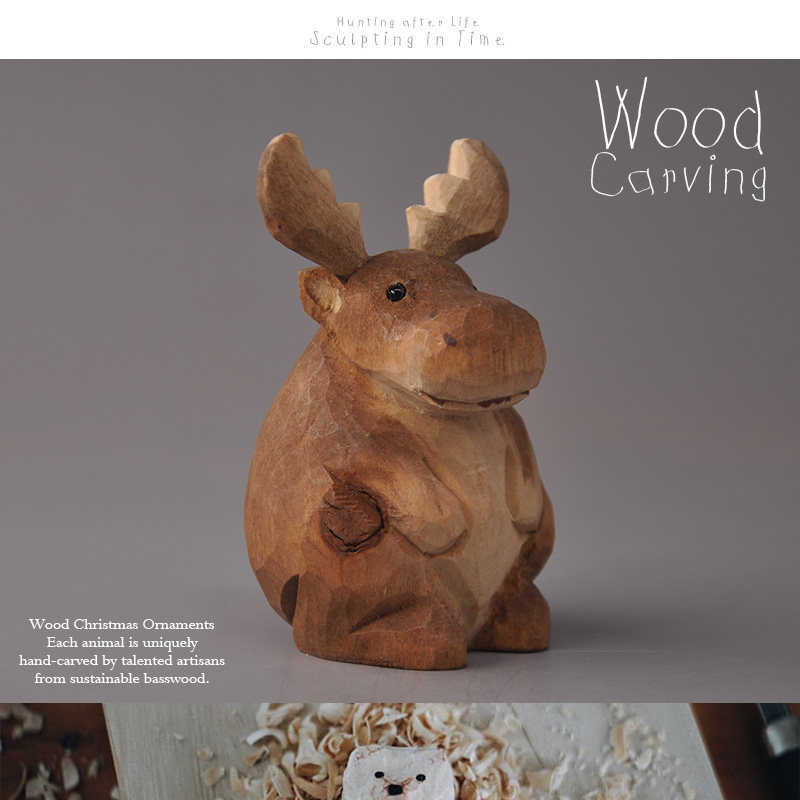 外贸出口木雕 圆滚滚麋鹿棕熊 手工雕刻实木摆件收藏,家居饰品,木雕,淘宝优惠券,粉丝福利购,淘宝优惠卷