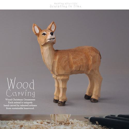 外贸出口木雕 神兽西伯利亚傻狍子动物模型 大师手工雕刻实木收藏