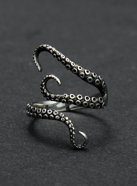 暗夜朋克新款章鱼戒指不锈钢钛钢开口戒厂家批发欧美个性风潮爆款