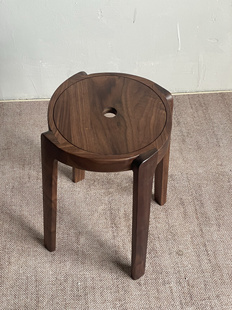 苏州家具工厂直销北美黑胡桃全实木榫卯圆凳可叠放无辅材实木凳