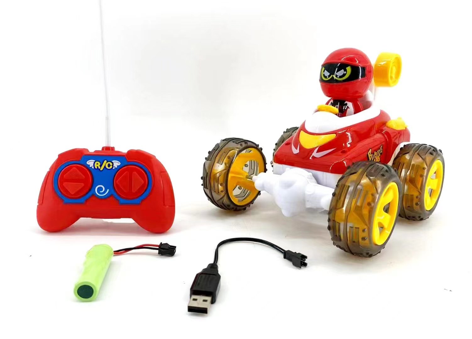 新款男孩遥控翻斗车灯光音乐旋转翻滚特技车充电遥控车玩具大号