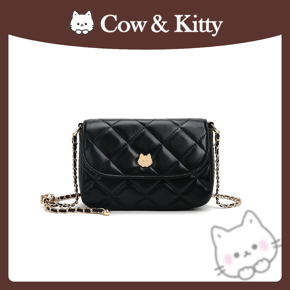正品Cow&Kitty链条小方包女2026新款菱格包小香风单肩斜挎包女