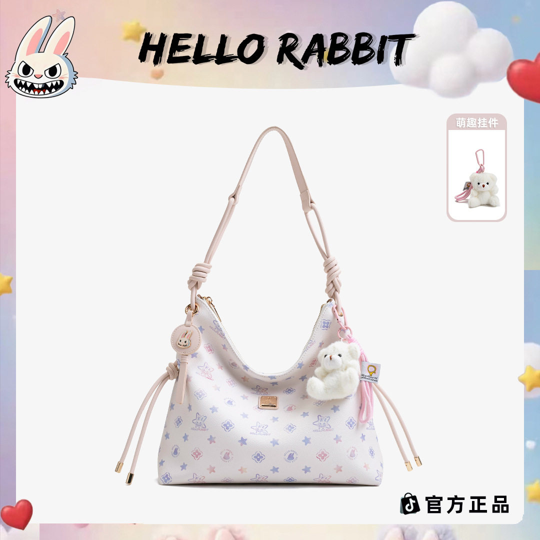 大容量女包HELLO RABBIT你好兔子限定色白三彩星星印花包托特大包