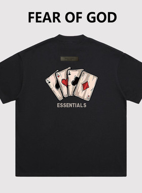 重磅FOG潮牌ESSENTIALS扑克牌美式高街复古休闲宽松纯棉短袖T恤夏
