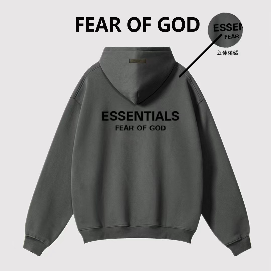 潮牌essentials植绒字母连帽卫衣