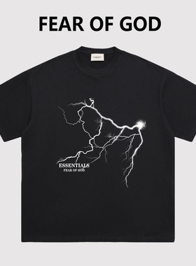 ESSENTIALS闪电印花短袖t恤潮牌美式高街宽松FOG纯棉半袖男女夏季