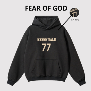 复线ESSENTIALS植绒77字母美式 潮牌FOG秋冬宽松连帽加绒卫衣男女