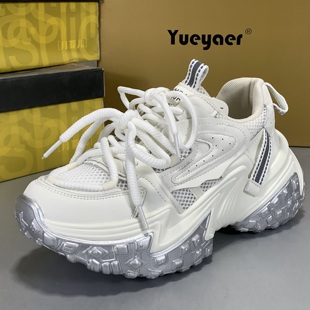 月芽老爹鞋儿撤柜女鞋2026春季新款厚底松糕鞋透气增高休闲运动鞋