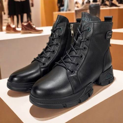 品牌撤柜真皮马丁靴女鞋秋冬款头层牛皮短靴厚底增高百搭休闲单靴