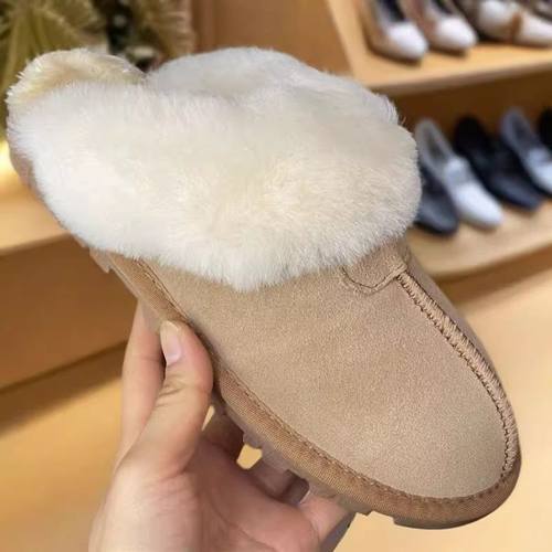 商场撤柜断码处理冬款包头拖鞋女皮毛一体半拖鞋磨砂牛皮雪地靴女