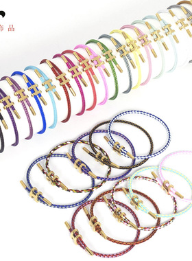 现货新款不锈钢钢丝绳手链 可调节3D硬金配绳手链 钛钢防水手镯