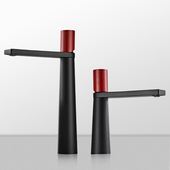 卫生间黑加红面盆水龙头家用全铜台盆冷热浴室洗手盆台上盆龙头