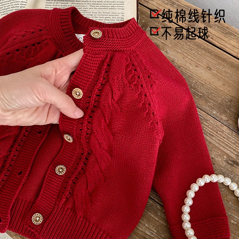 儿童针织红色毛衣年服