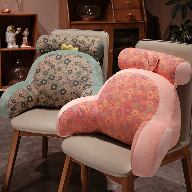 三层纱花布腰靠床头护腰靠枕软包座椅子靠垫可拆卸卡通毛绒大靠背