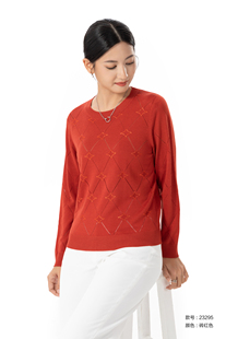 2025早春奥斯飞尔新款 圆领套头菱格勾花气质显瘦天丝针织衫