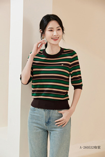 纯色品质条纹圆领天丝针织衫 新款 优质通勤外搭妮丝2024冬季 唯罩衫