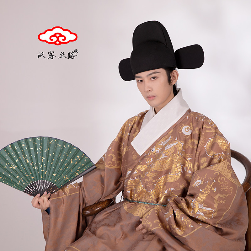 汉客丝路明制汉服仿孔府云纹杂宝暗花纱四坐蟒织金妆花道袍圆领袍