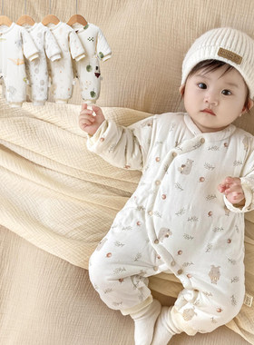 全棉纯棉冬季婴儿加厚连体衣宝宝纯棉蝴蝶衣新生保暖棉衣爬服夹棉