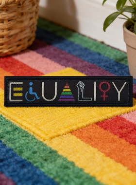 印刷英文EQUALITY双面魔术贴章MOLLE系统织带贴章背包胸章长条章
