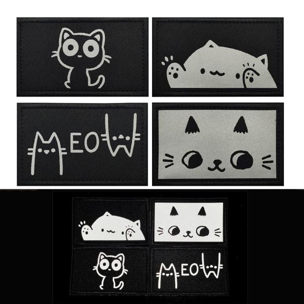 卡通猫咪魔术贴章反光方形帽章个性DIY背包补丁DIY CAT猫头像胸章