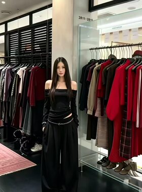 辣妹两件套女韩版纯欲显瘦一字肩钉珠上衣+阔腿裤时髦设计感套装