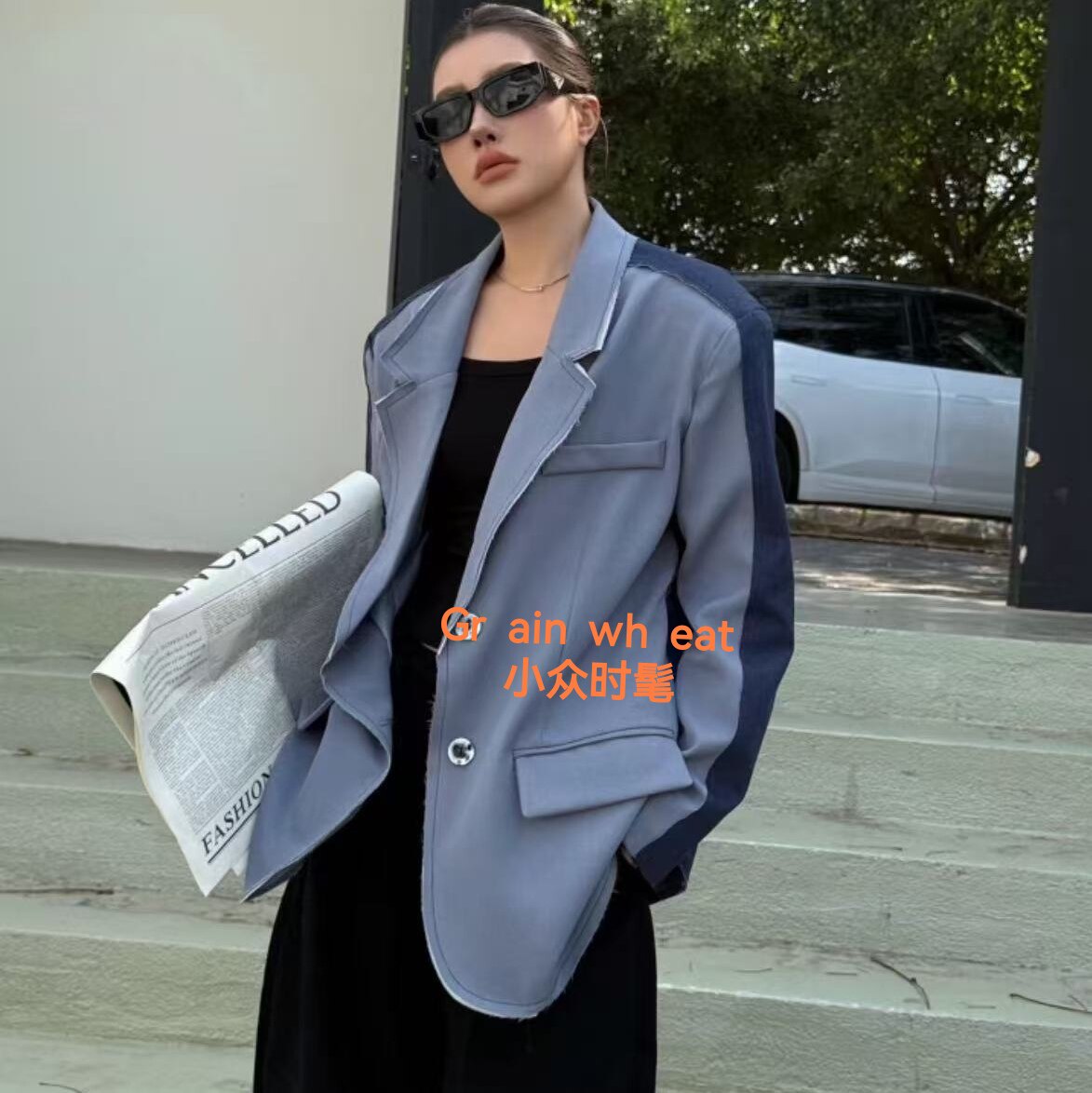 欧美式西装外套女2026春秋季新款韩系早春拼接休闲设计感西服上衣