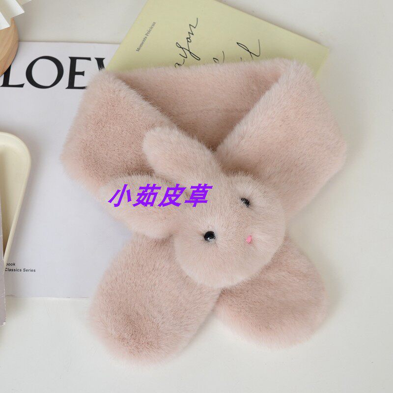 秋冬新款水貂毛绒围巾女可爱小兔子卡通围脖保暖百搭仿皮草