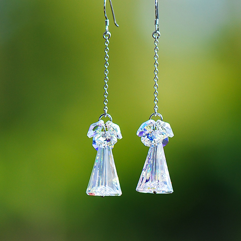 纯银饰品长款水滴耳环